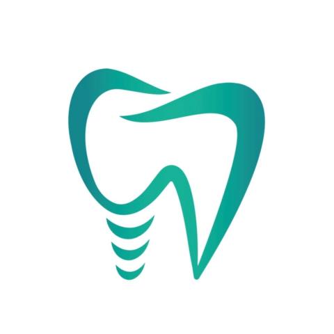 Zahnlogo, dargestellt in mintgrünem Design mit Implantatschraube.